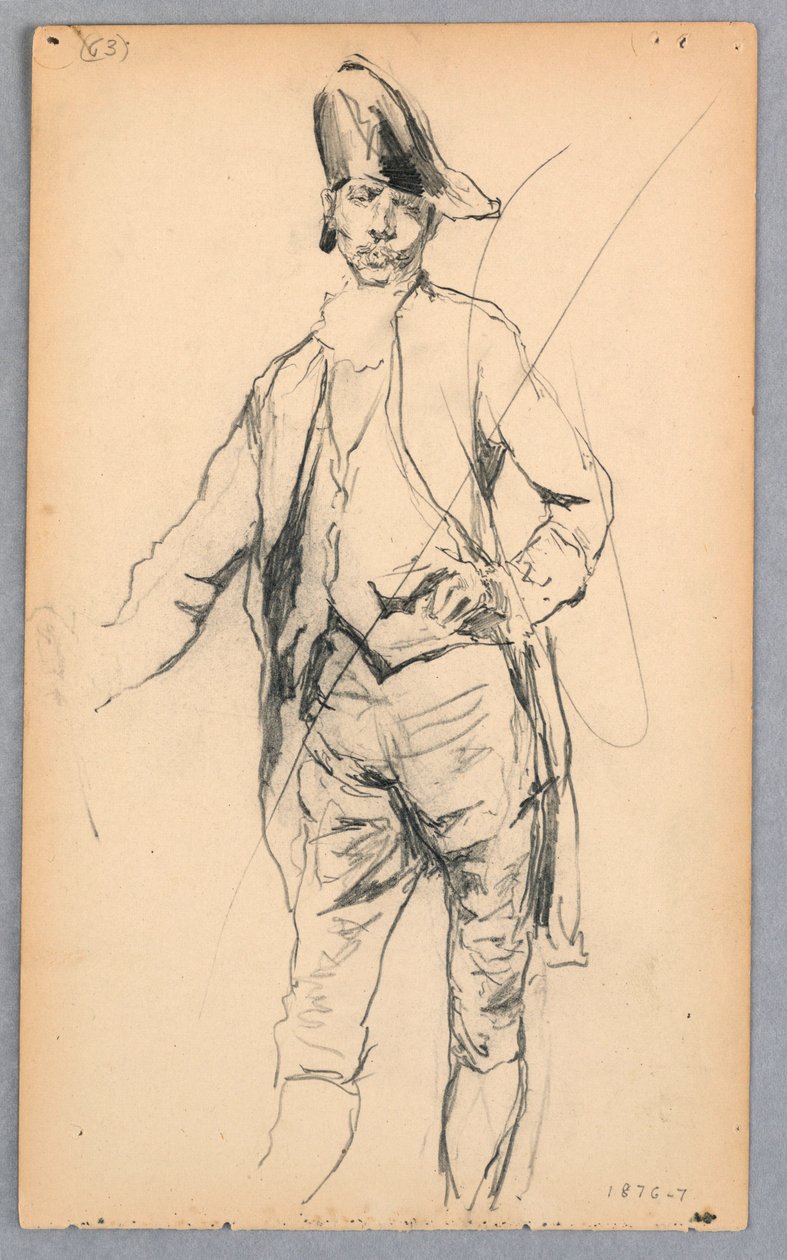 Tekening, Staande mannelijke figuur in zeventiende-eeuws kostuum, 1876-77 door Robert Frederick Blum