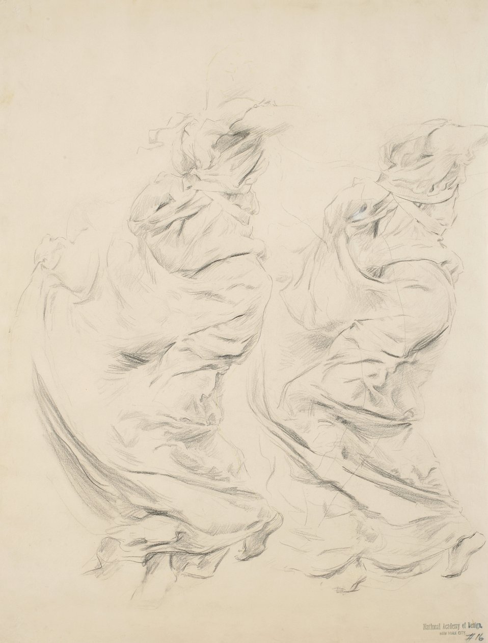 Schets van draperie mogelijk voor Moods to Music muurschildering door Robert Frederick Blum