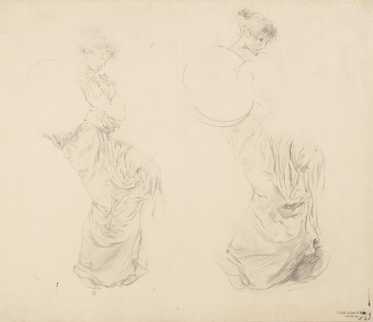 Studie van twee vrouwelijke figuren voor Moods to Music muurschildering door Robert Frederick Blum