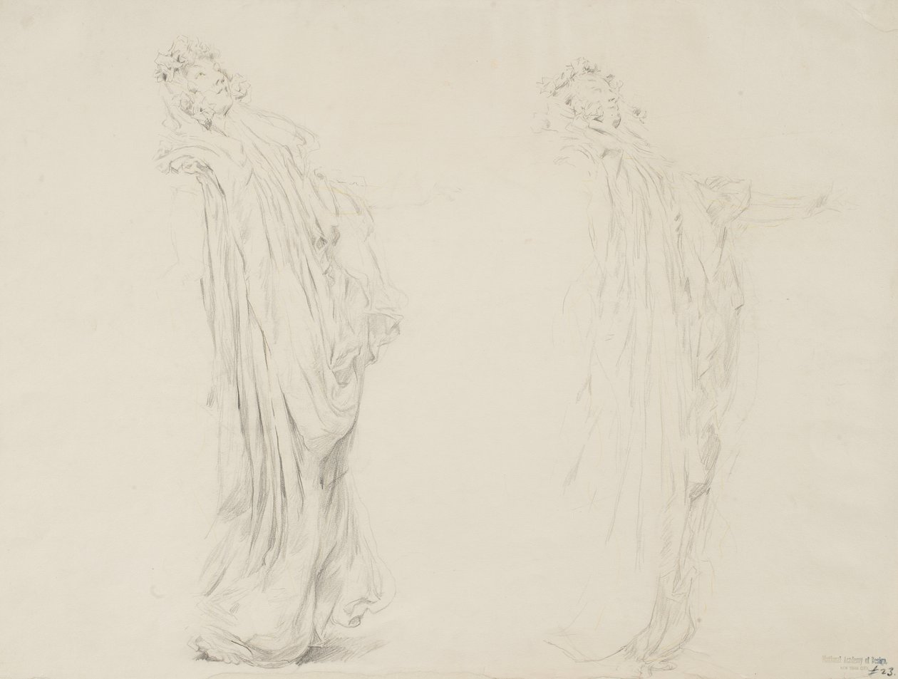 Studie van twee vrouwelijke figuren voor Moods to Music muurschildering door Robert Frederick Blum