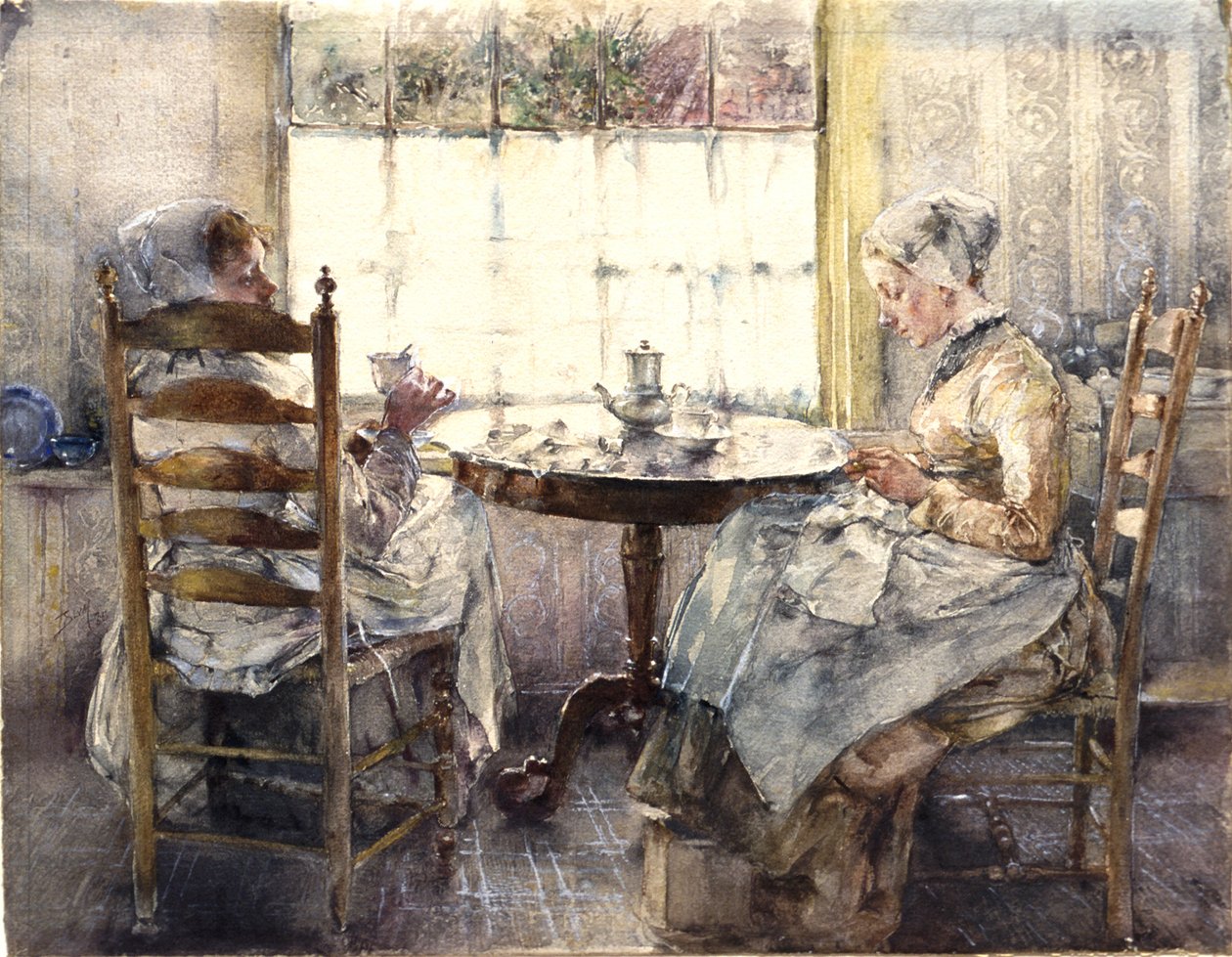 Twee Nederlandse meisjes die koffie drinken door Robert Frederick Blum
