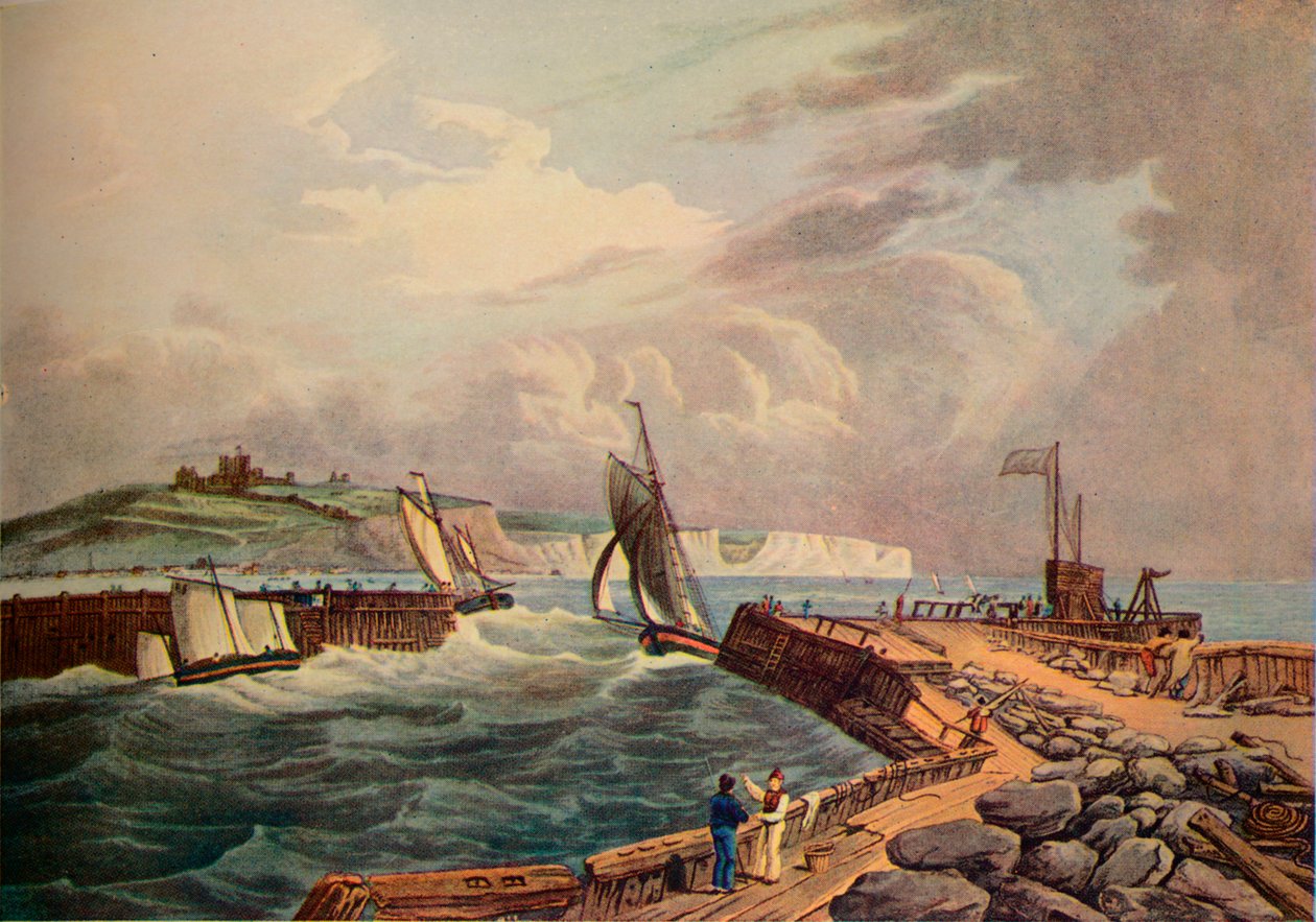 Schoener die de haven van Dover binnenkomt, 1819 door Robert Havell