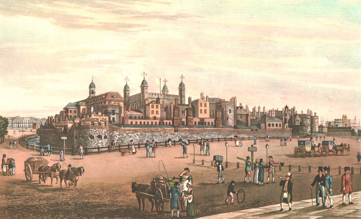 De Tower of London, ca. 1821 door Robert Havell
