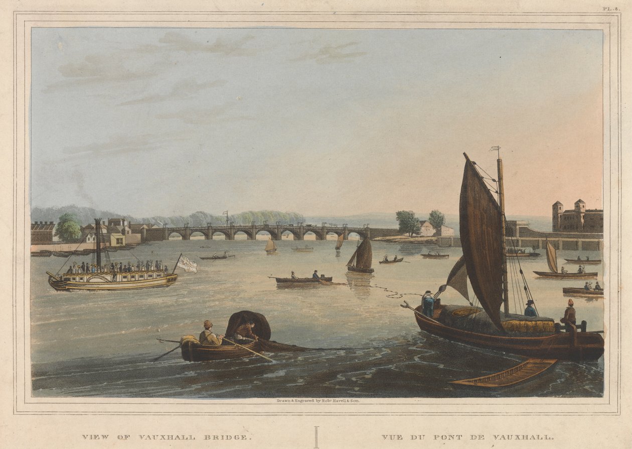 Uitzicht op Vauxhall Bridge door Robert Havell