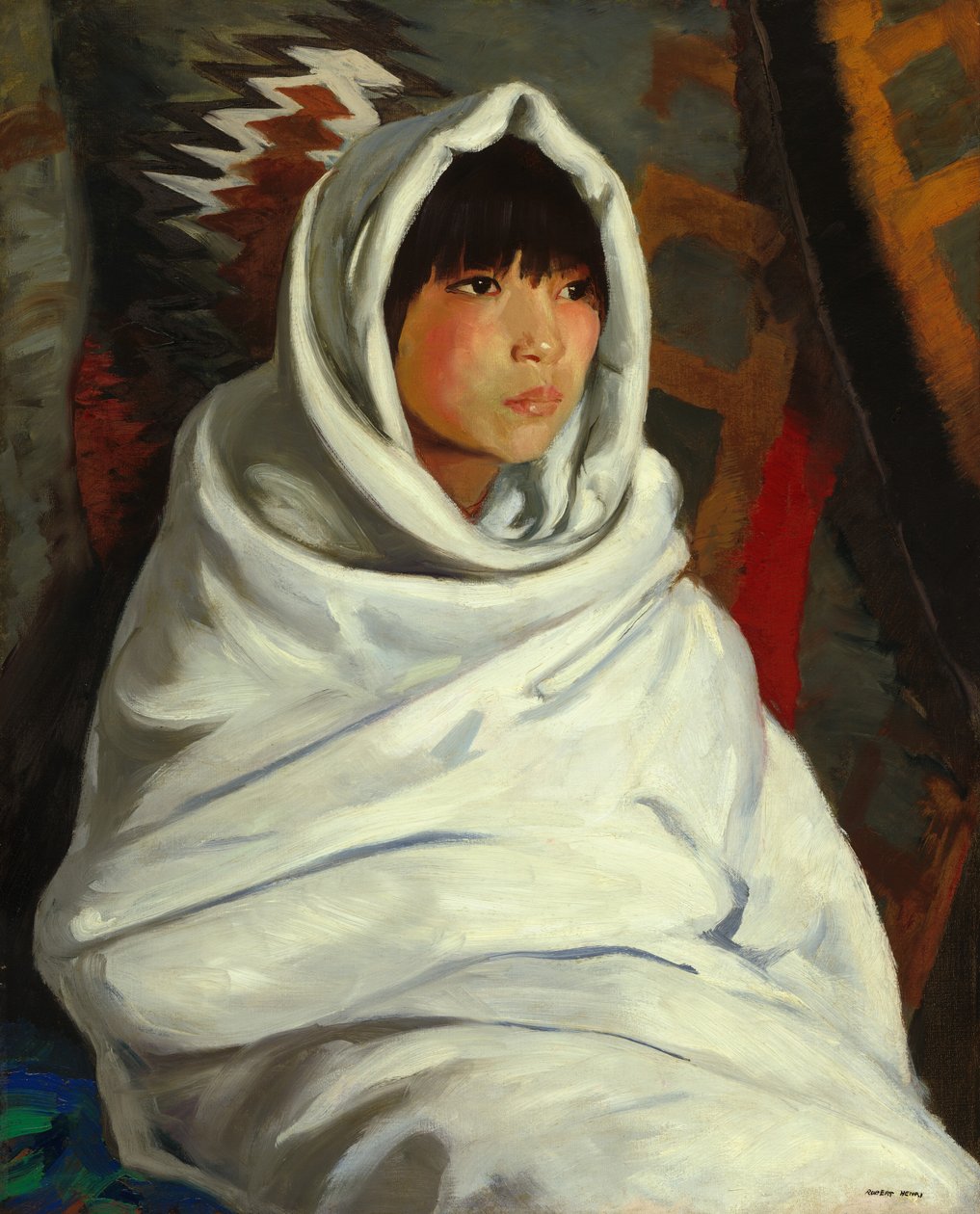 Indiaans Meisje in Witte Deken door Robert Henri