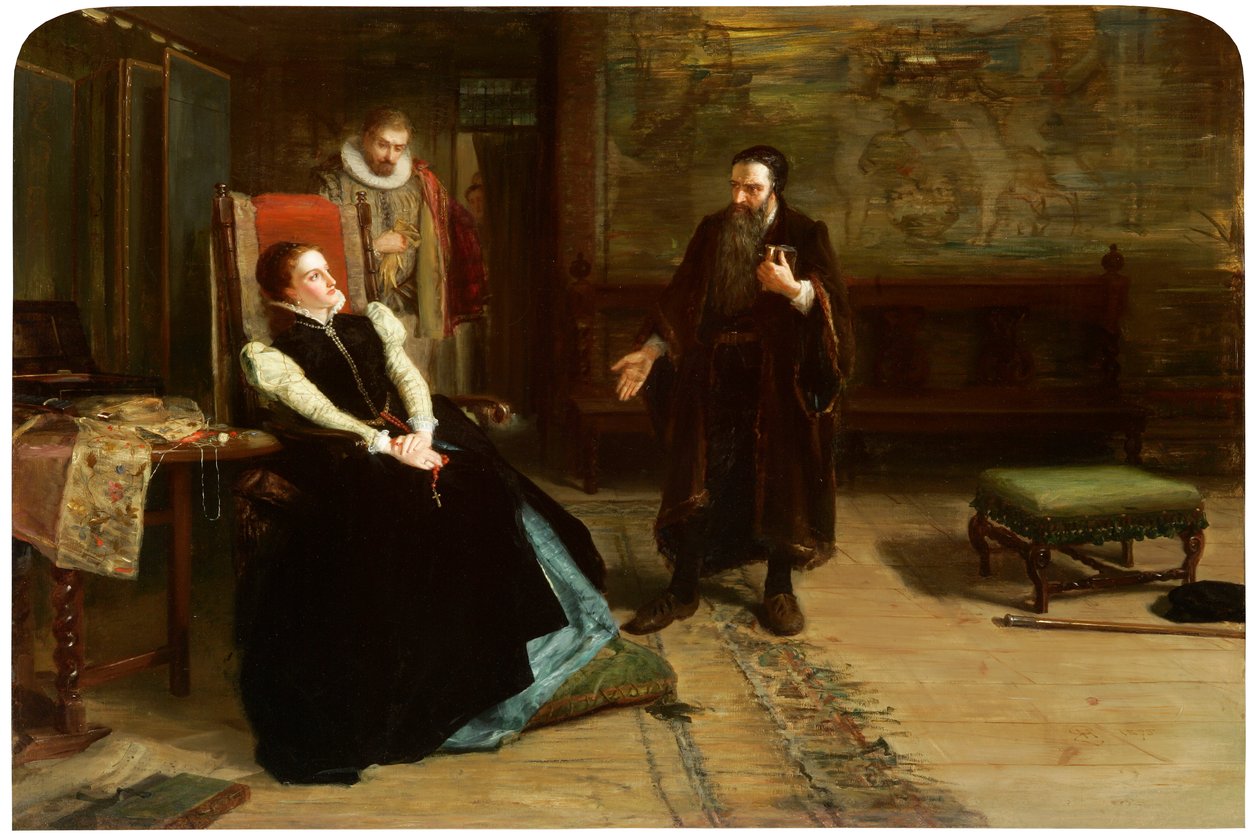 De conferentie tussen Mary, Queen of Scots en John Knox in Holyrood Palace door Robert Herdman