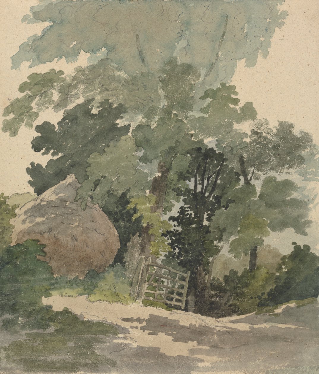 Een Landweg met Hooiberg en Hek door Robert Hills