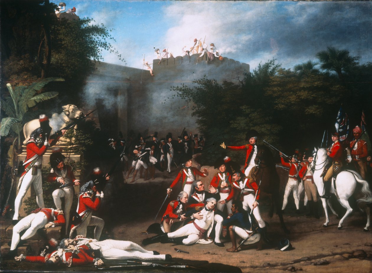 De Dood van Kolonel Moorehouse bij de Bestorming van de Pettah Poort van Bangalore op 7 maart 1791, 1793 door Robert Home