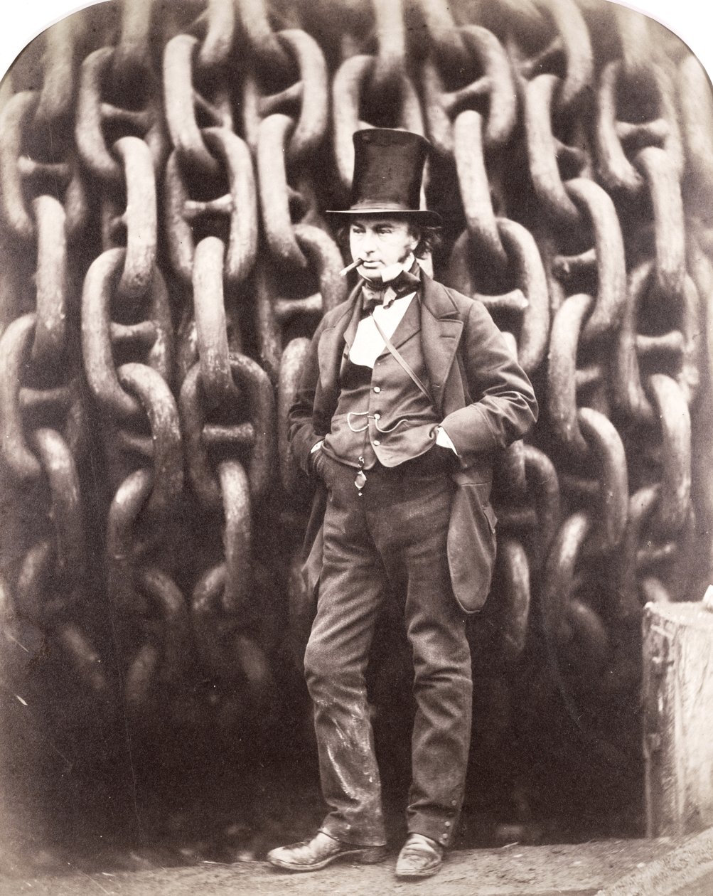 Isambard Kingdom Brunel, staand voor de lanceerkettingen van de 