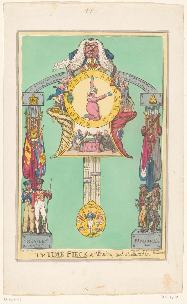 Klok met de koningin op de wijzerplaat, 1820 door Robert Isaac Cruikshank