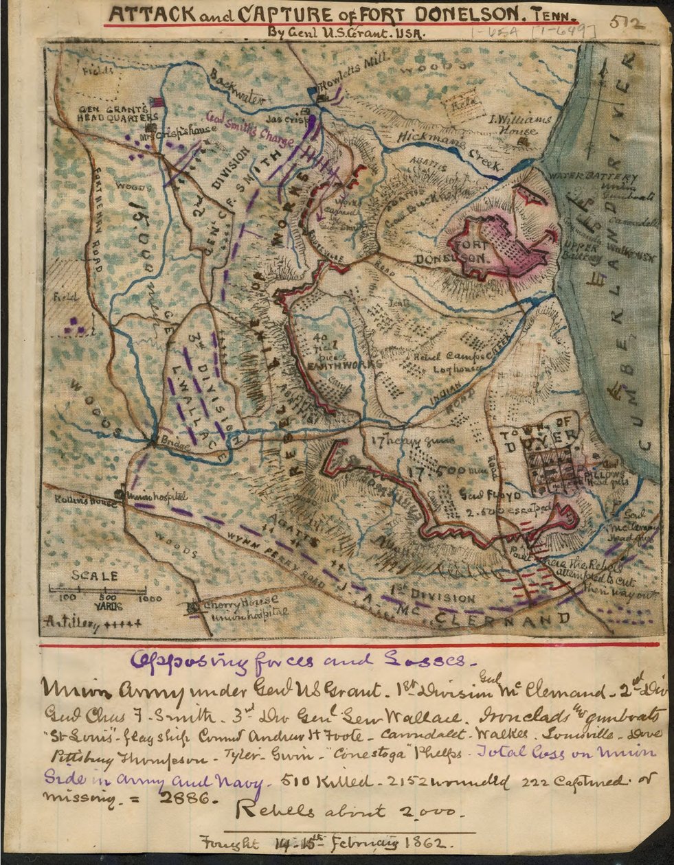 Aanval op en inname van Fort Donelson, Tenn. door generaal U.S. Grant U.S.A. LOC gvhs01.vhs00078 door Robert Knox Sneden