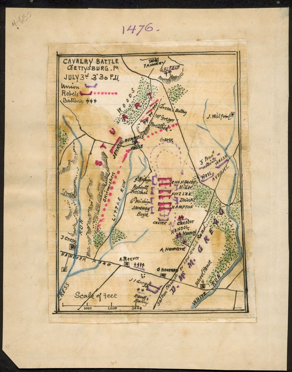 Cavaleriegevecht, Gettysburg, Pa. 3 juli 3-30 p.m. LOC gvhs01.vhs00150 door Robert Knox Sneden