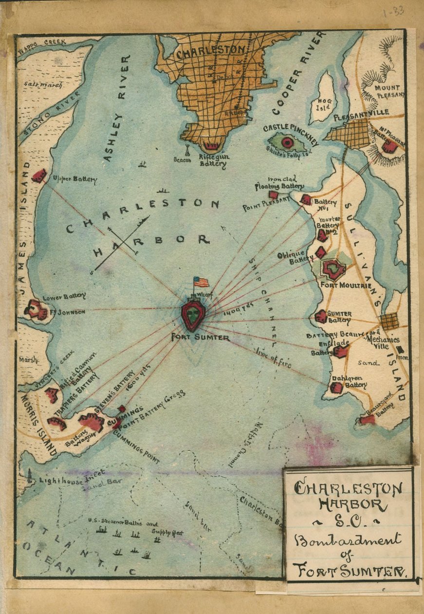 Haven van Charleston S.C. Bombardement op Fort Sumter. LOC gvhs01.vhs00058 door Robert Knox Sneden