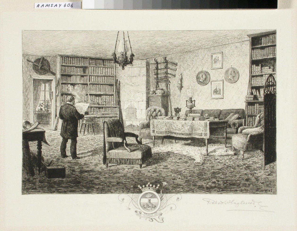 Adolf Erik Nordenskjöld in zijn bibliotheek door Robert Ludvig Haglund