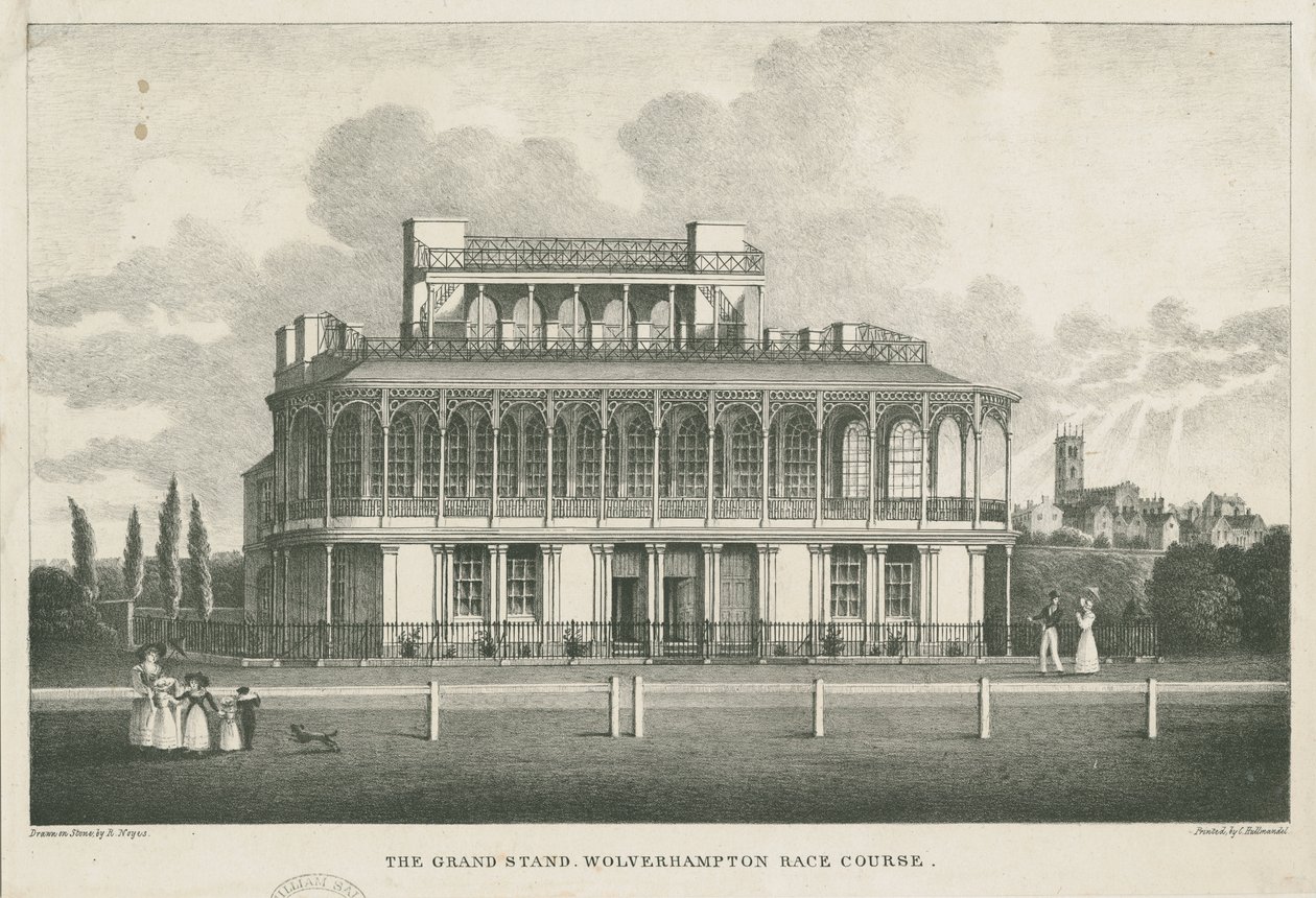 Wolverhampton - Grand Stand bij Renbaan: lithografie, nd [midden 19e eeuw] door Robert Noyes