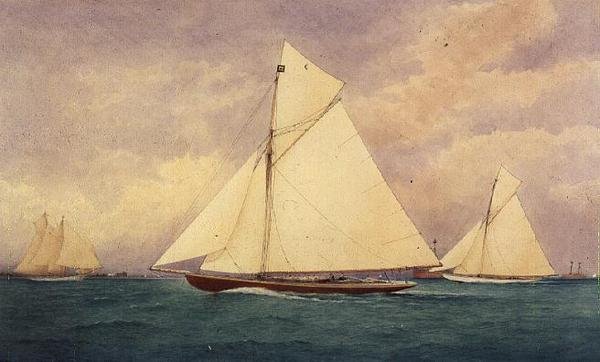 Het Racende Jacht "Niagara" in de Solent, Hurst Point Verderop door Robert Pritchett