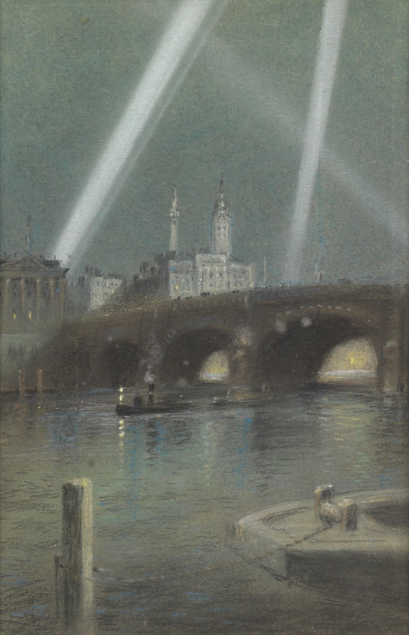 Oorlogszoeklichten boven London Bridge door Robert Randoll