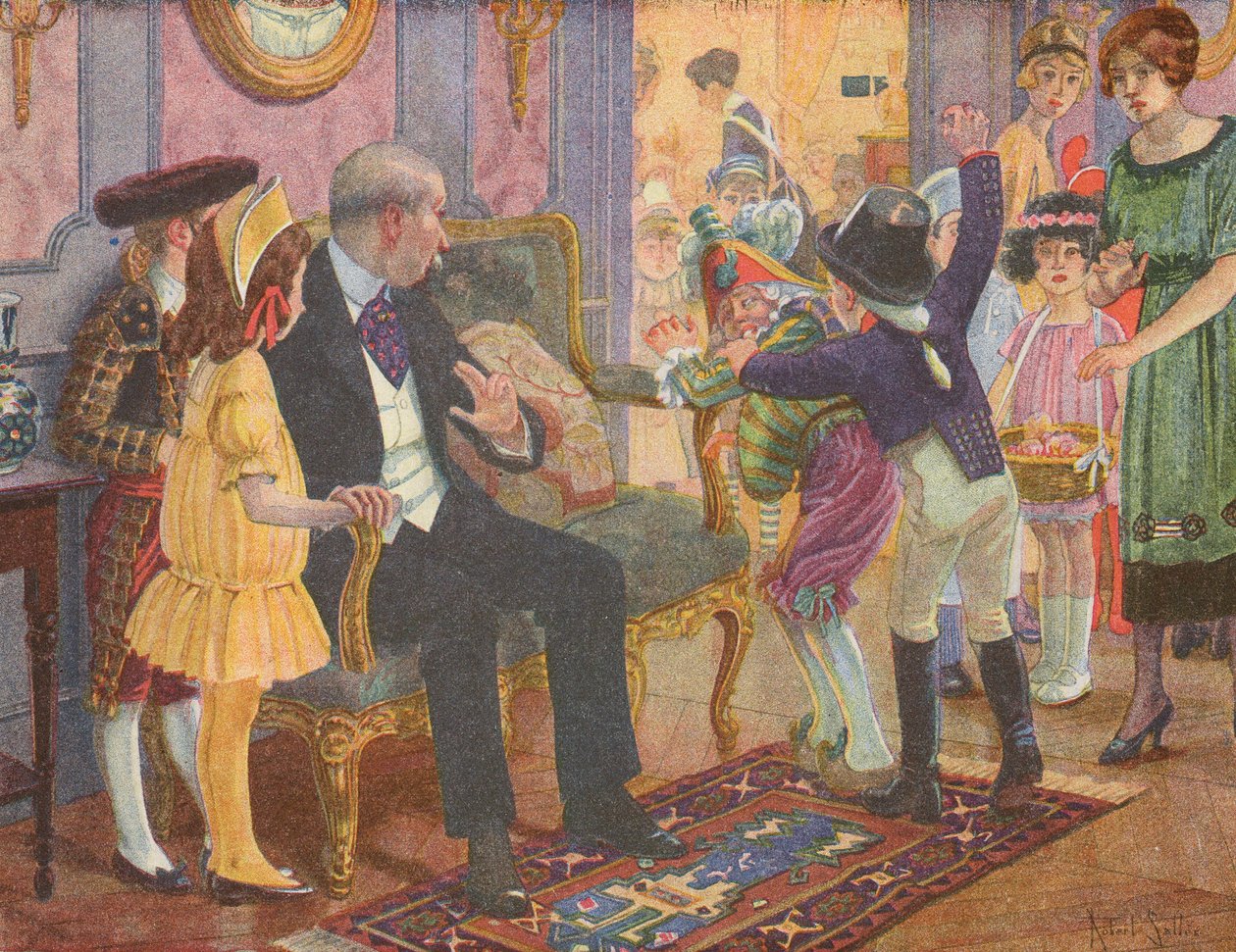 Een kinderfeestje (kleurenlitho) door Robert Salles