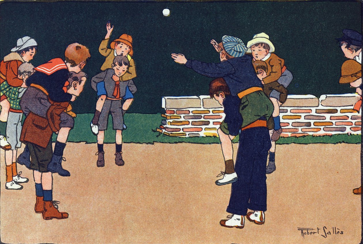 De cavaliere kogel. Gravure in "Waar spelen we mee?" door E. Weber met aquareltekeningen van Robert Salles (1871-1929). Librairie Garnier Freres, Parijs door Robert Salles