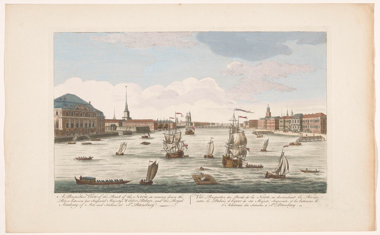Gezicht op de rivier de Neva te Sint-Petersburg, gezien met de stroom mee door Robert Sayer (possibly)