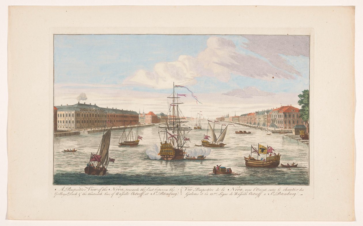 Gezicht op de rivier de Neva te Sint-Petersburg gezien vanaf de westzijde door Robert Sayer (possibly)