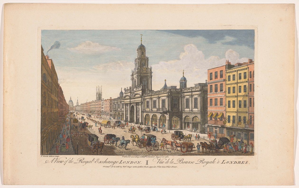 Gezicht op de Royal Exchange te Londen door Robert Sayer