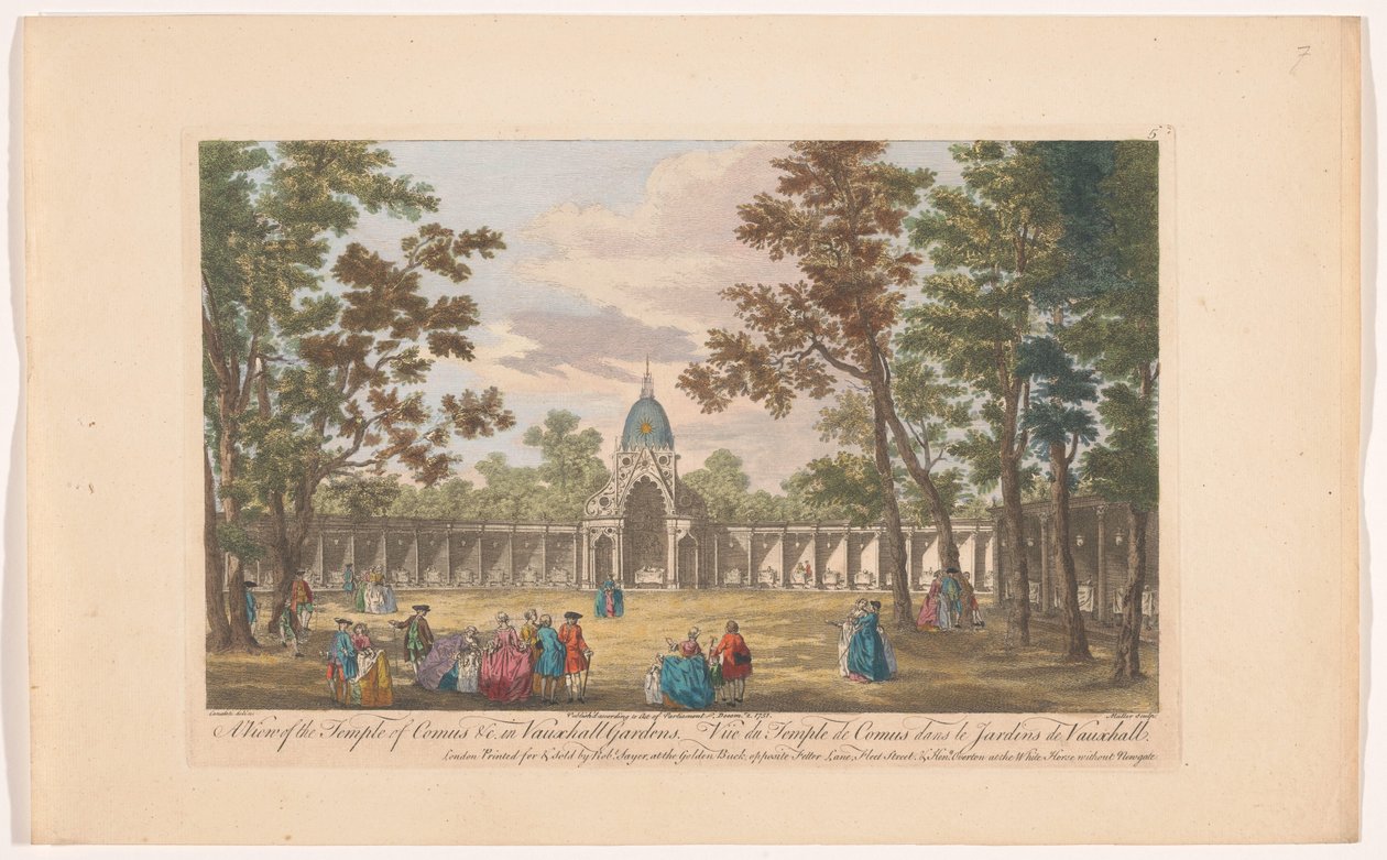 Gezicht op de Temple of Comus in Vauxhall Gardens te Londen (Ranelagh Gardens en Vauxhall Gardens) door Robert Sayer
