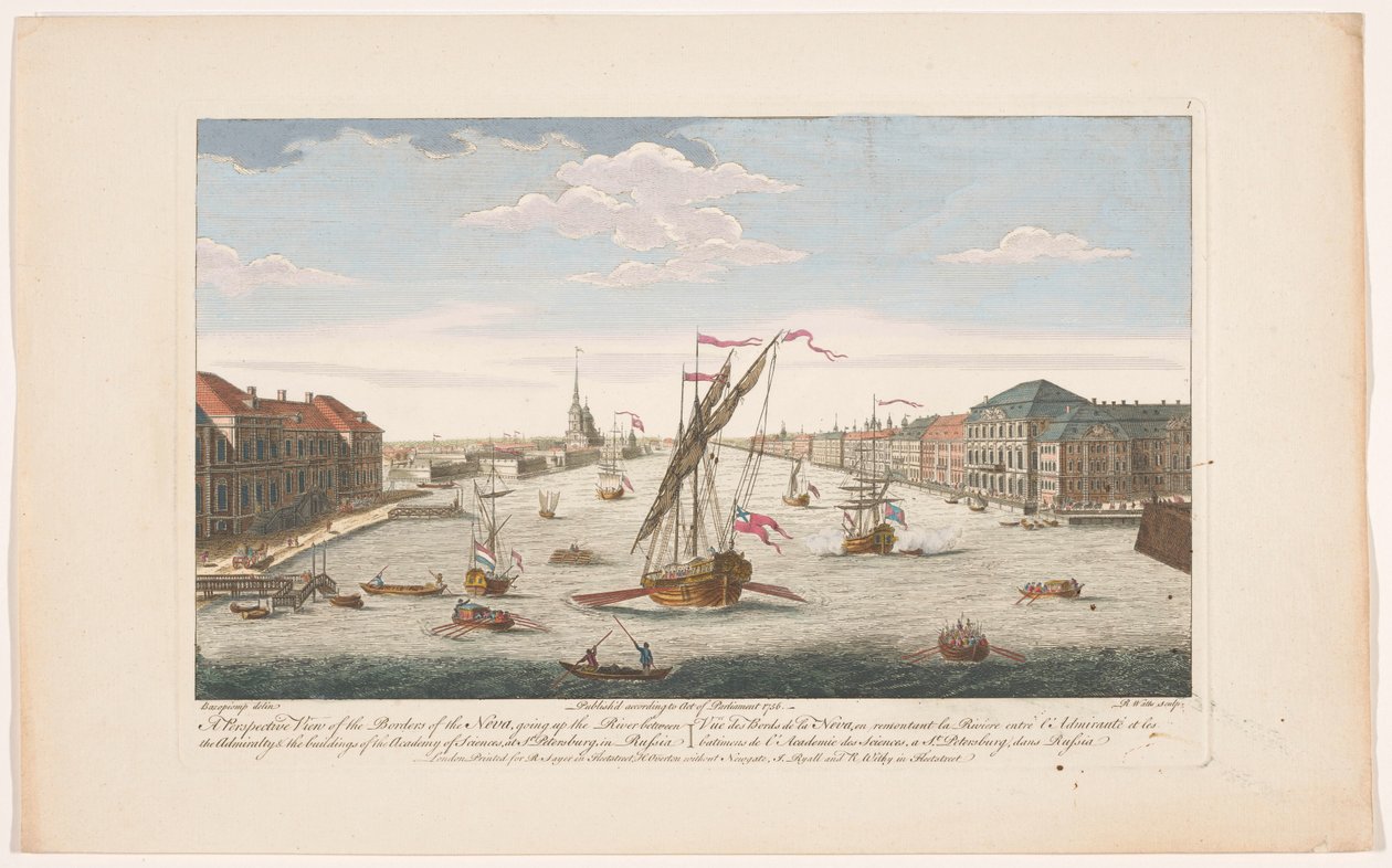 Gezicht op de rivier de Neva te Sint-Petersburg, gezien tegen de stroom in door Robert Sayer