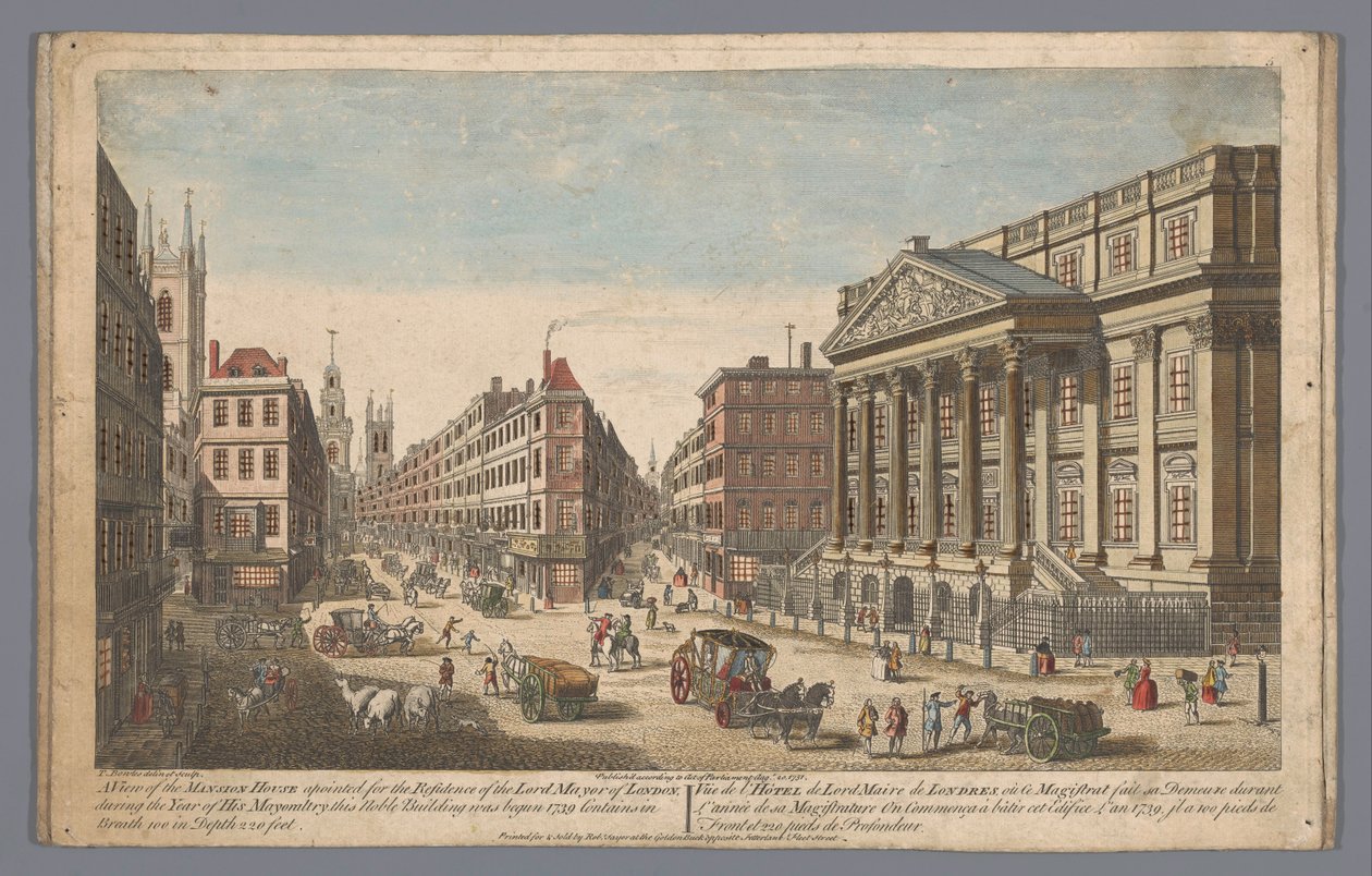 Gezicht op het Mansion House te Londen door Robert Sayer