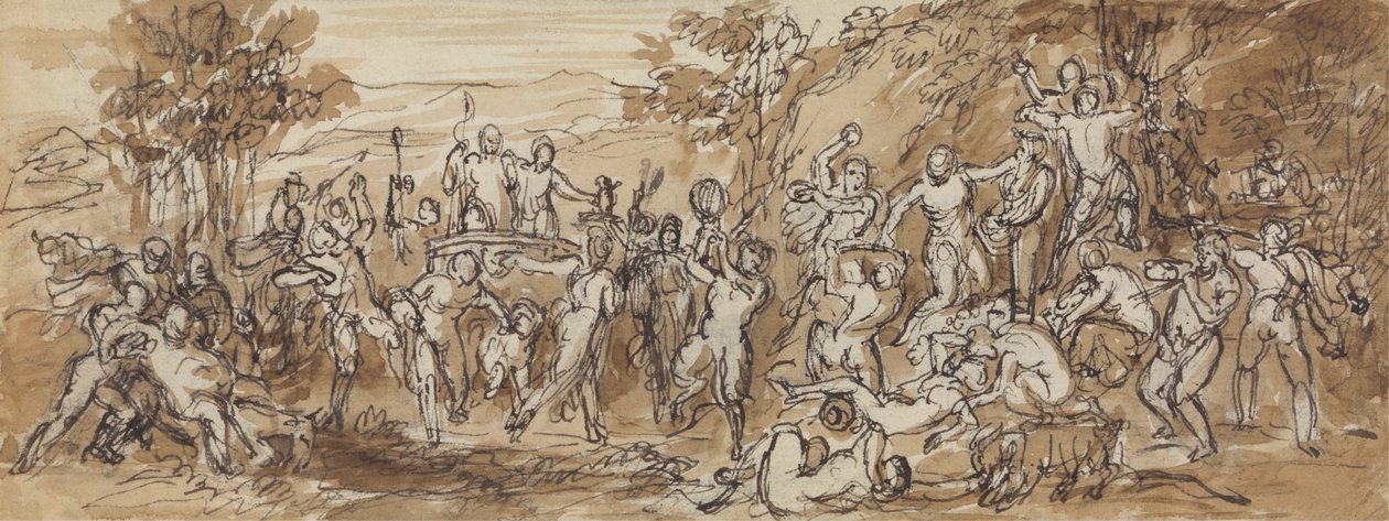 Figurenstudie van een Bacchanalia-viering in een boslandschap door Robert Smirke