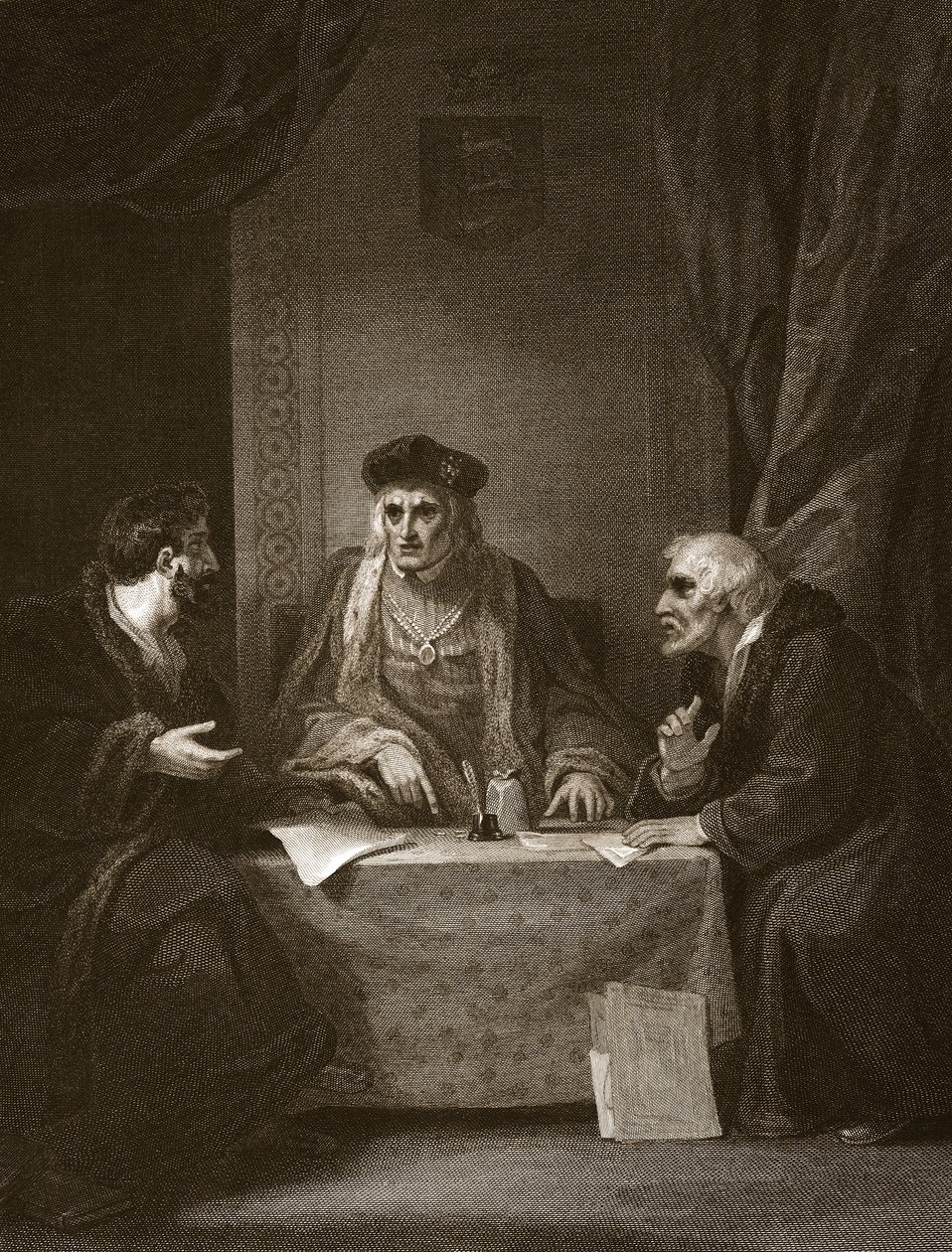 Henry VII met Empson en Dudley, gegraveerd door Worthington, illustratie uit David Hume