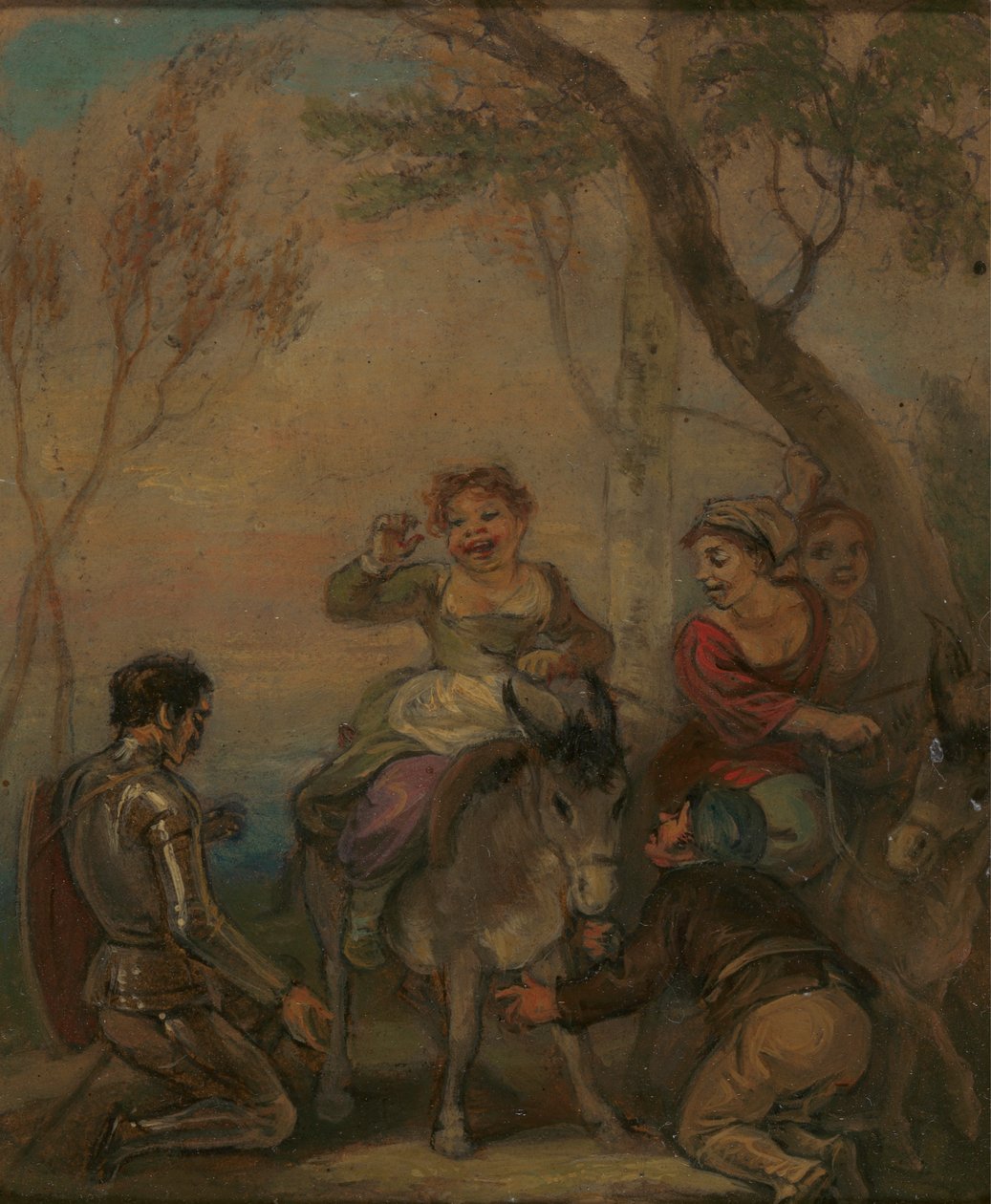 Illustratie voor Don Quichot (met figuren op een ezel) door Robert Smirke