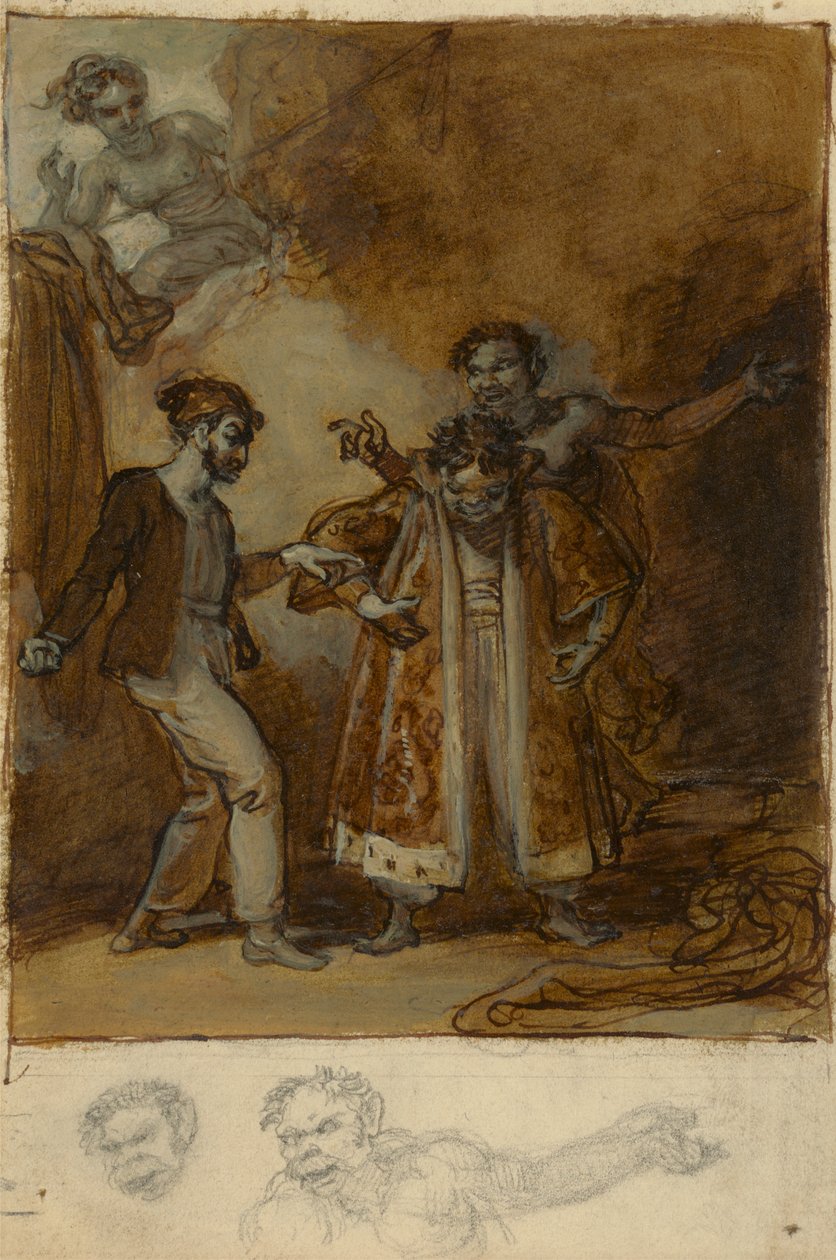 Stephano, Trinculo en Caliban met Prospero