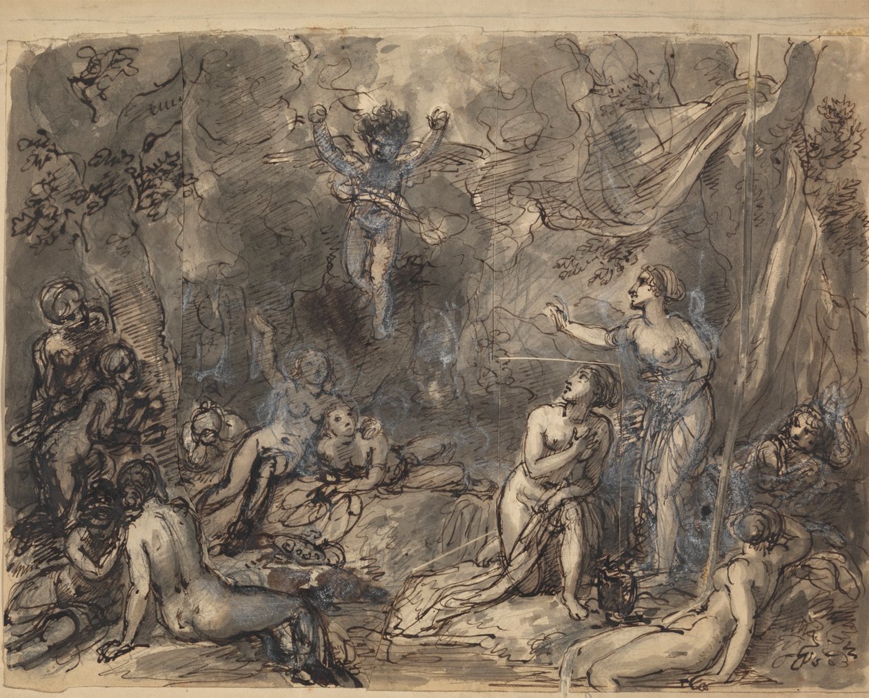 Studie van naakte figuren in een bosrijk gebied door Robert Smirke