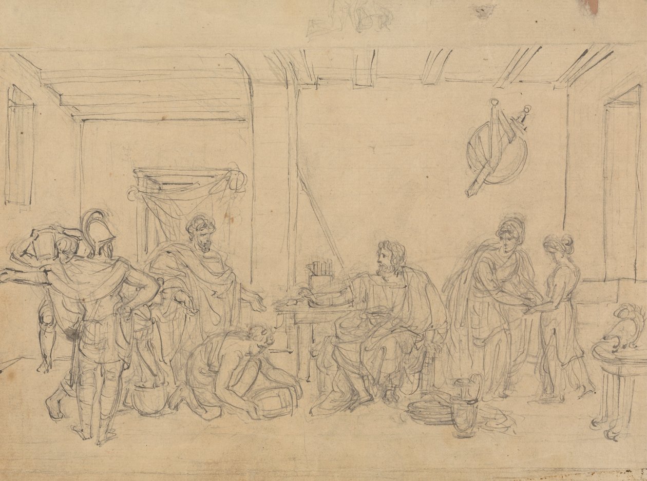 Studie van een interieur met Romeinse soldaten door Robert Smirke