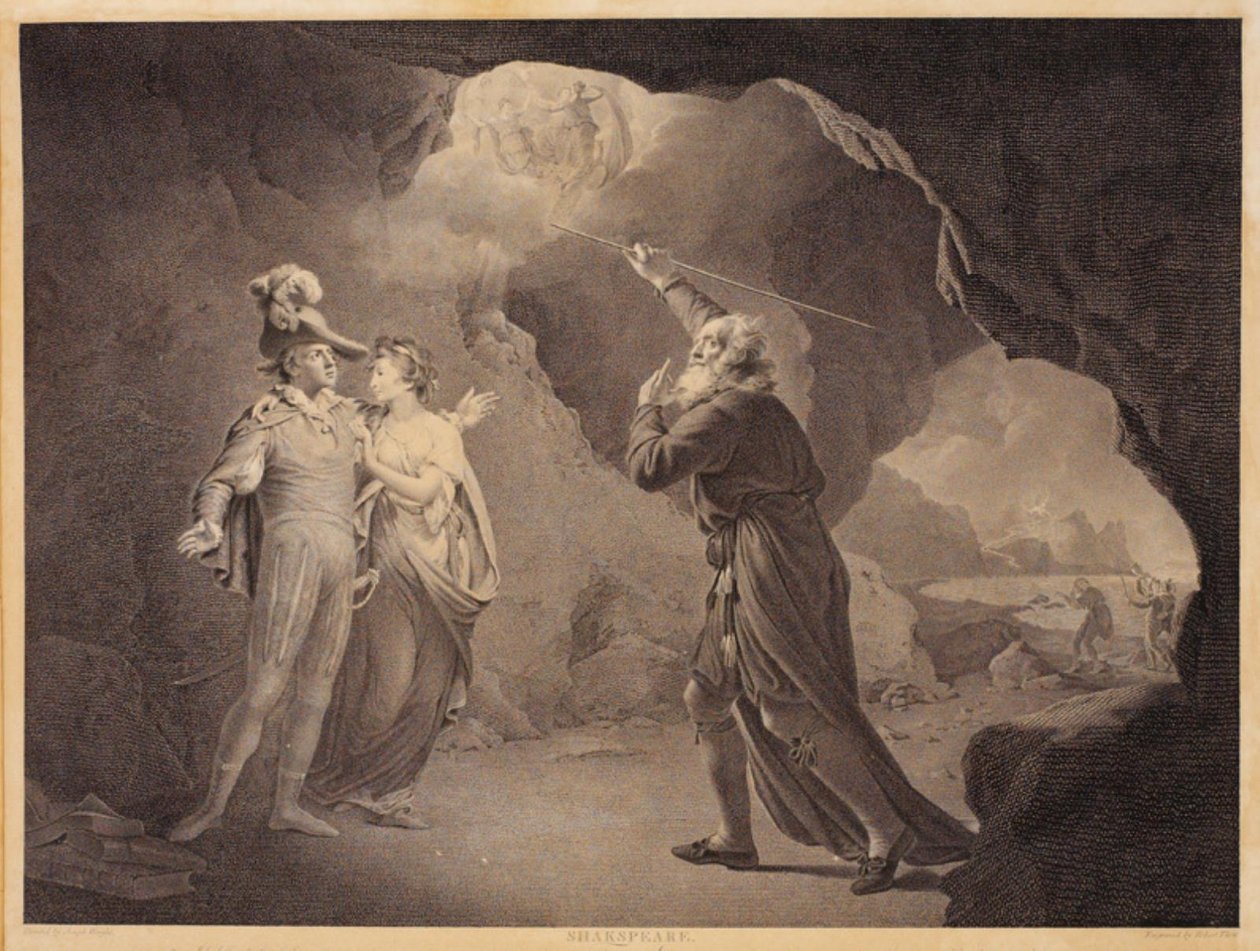 Prospero, Ferdinand en Miranda. Uit William Shakespeares "De Storm", 4e akte, 1e scène door Robert Thew