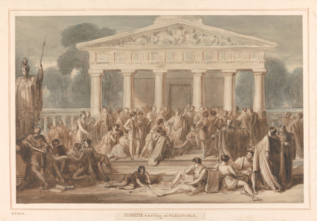 Hypatia onderwijst in Alexandrië door Robert Trewick Bone