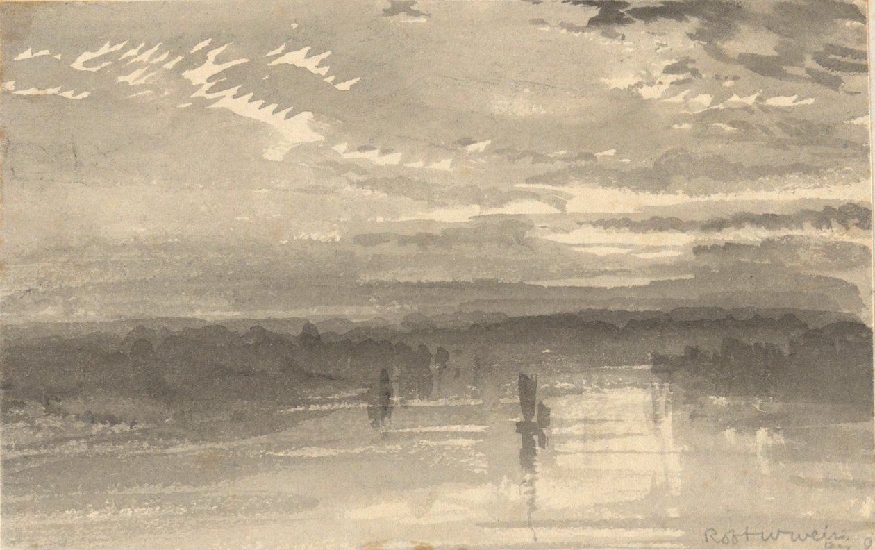 Landschap - Wolken, Water, Zeilboot door Robert Walter Weir