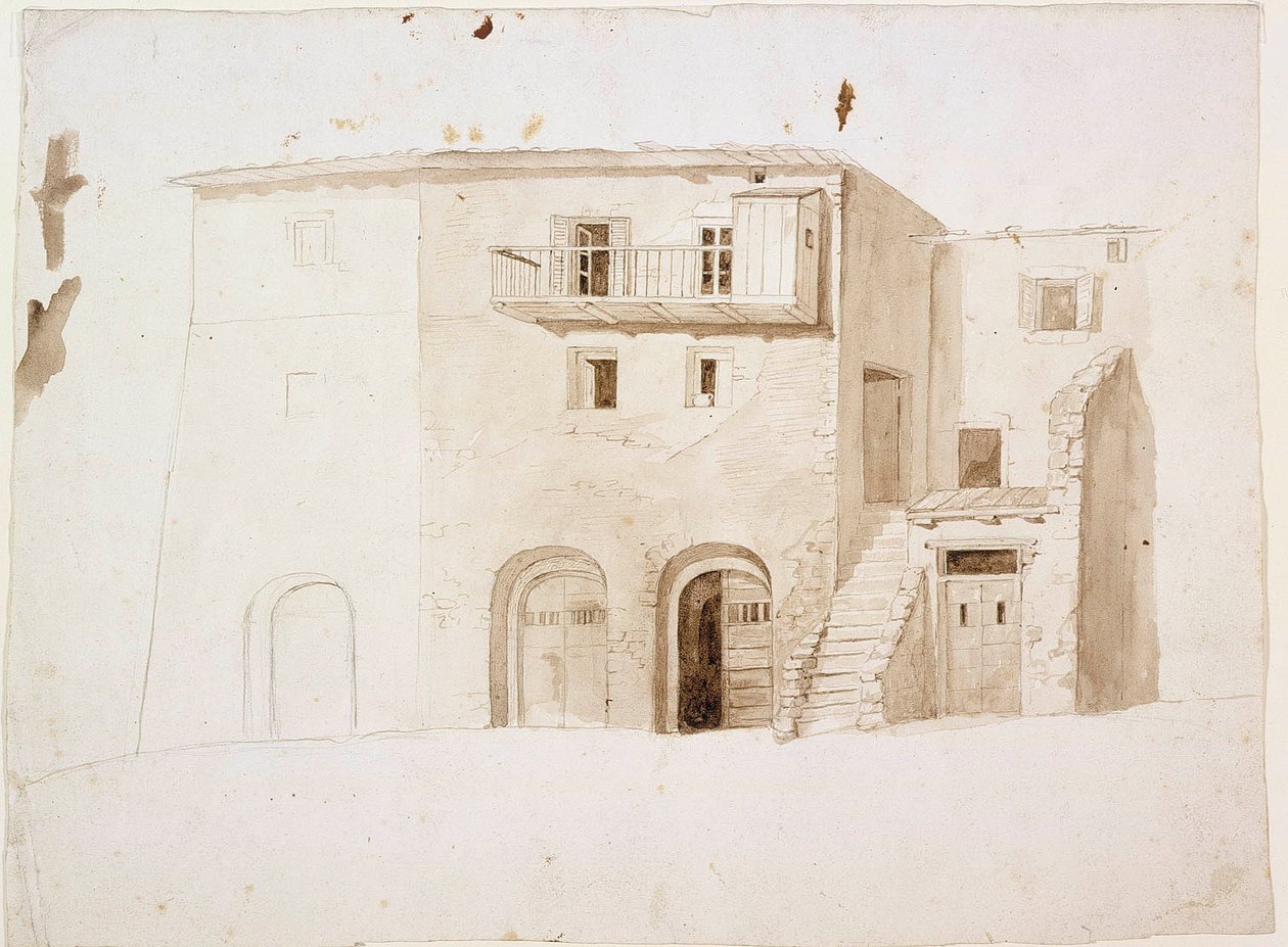 TOPIC van Italië: stenen huis met twee poorten en een trap in het midden door Robert Wilhelm Ekman