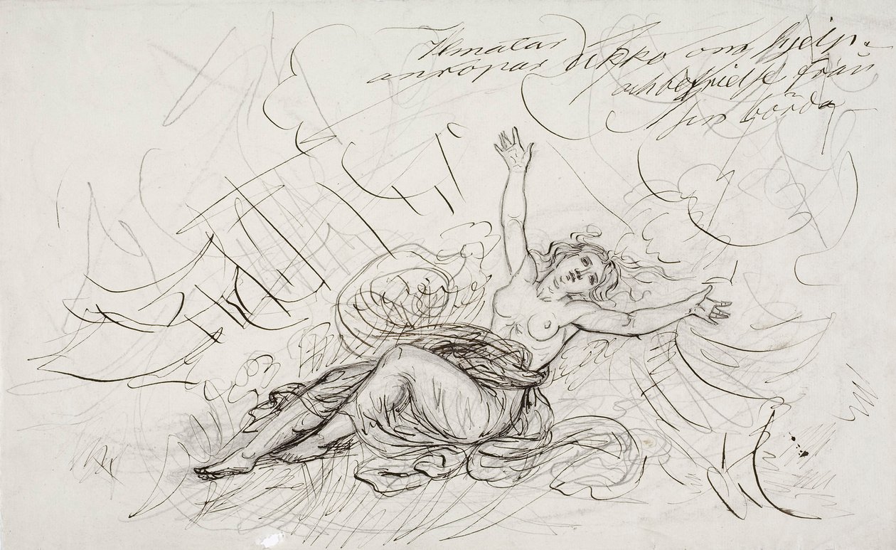 Ilmatar schreeuwt om Ukko, schets voor een serie tekeningen met Kalevala-thema door Robert Wilhelm Ekman