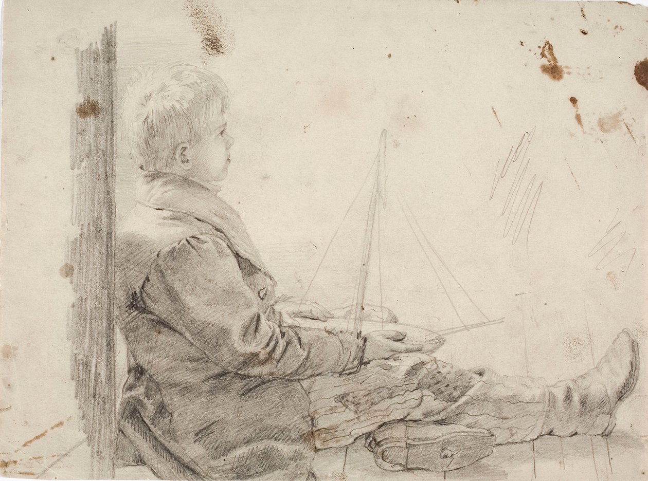 Zittende jongen met een zeilboot op zijn schoot door Robert Wilhelm Ekman