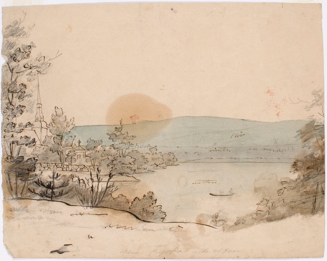Mora kerk en rivier door Robert Wilhelm Ekman