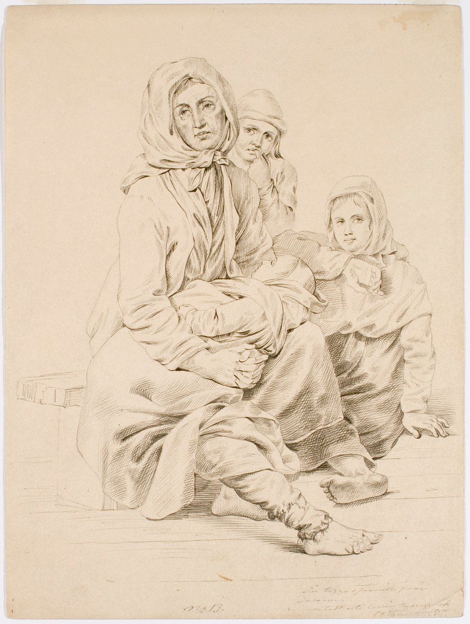 Een bedelgezin uit Taala, een vrouw met drie kinderen door Robert Wilhelm Ekman