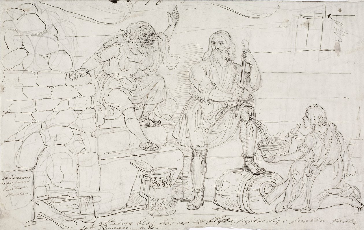 Gesneden knie van Väinämöinen, schets door Robert Wilhelm Ekman