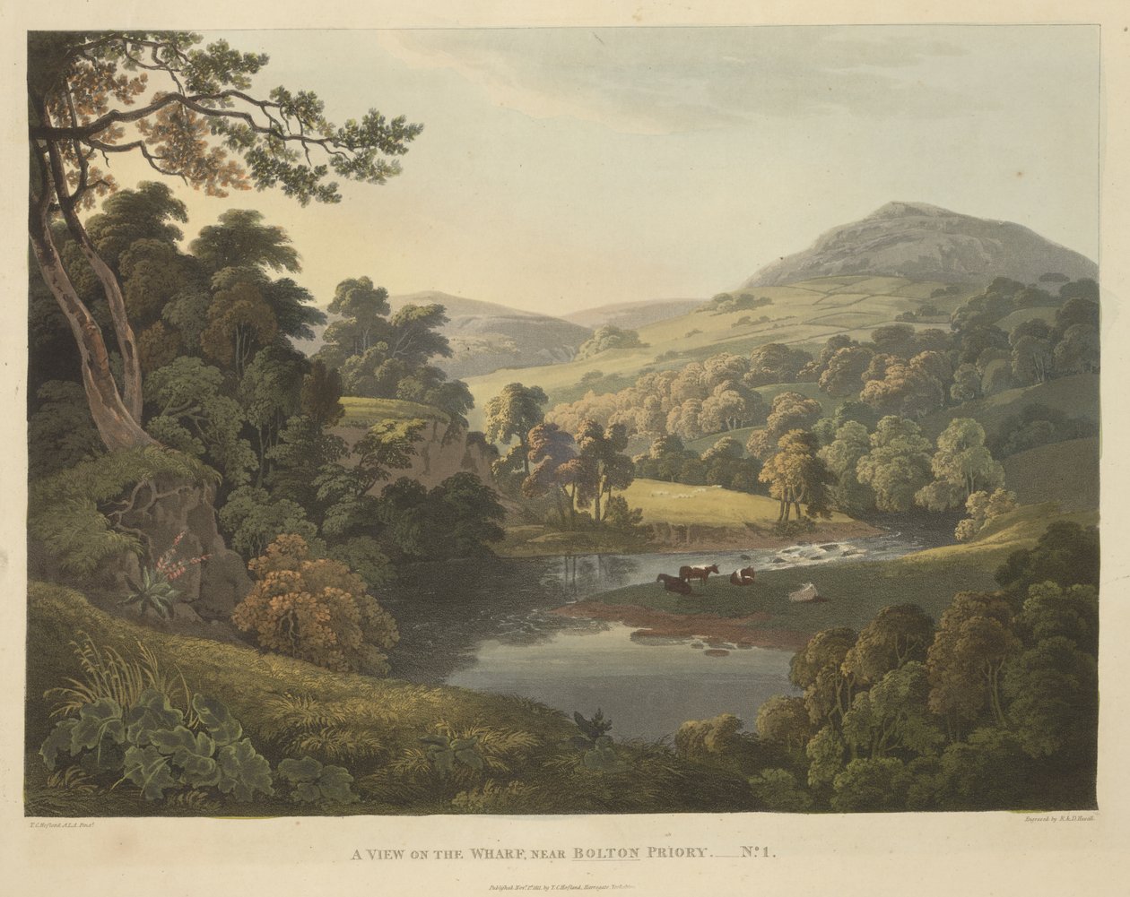 Een uitzicht op de kade, nabij Bolton Priory door Robert the Elder Havell