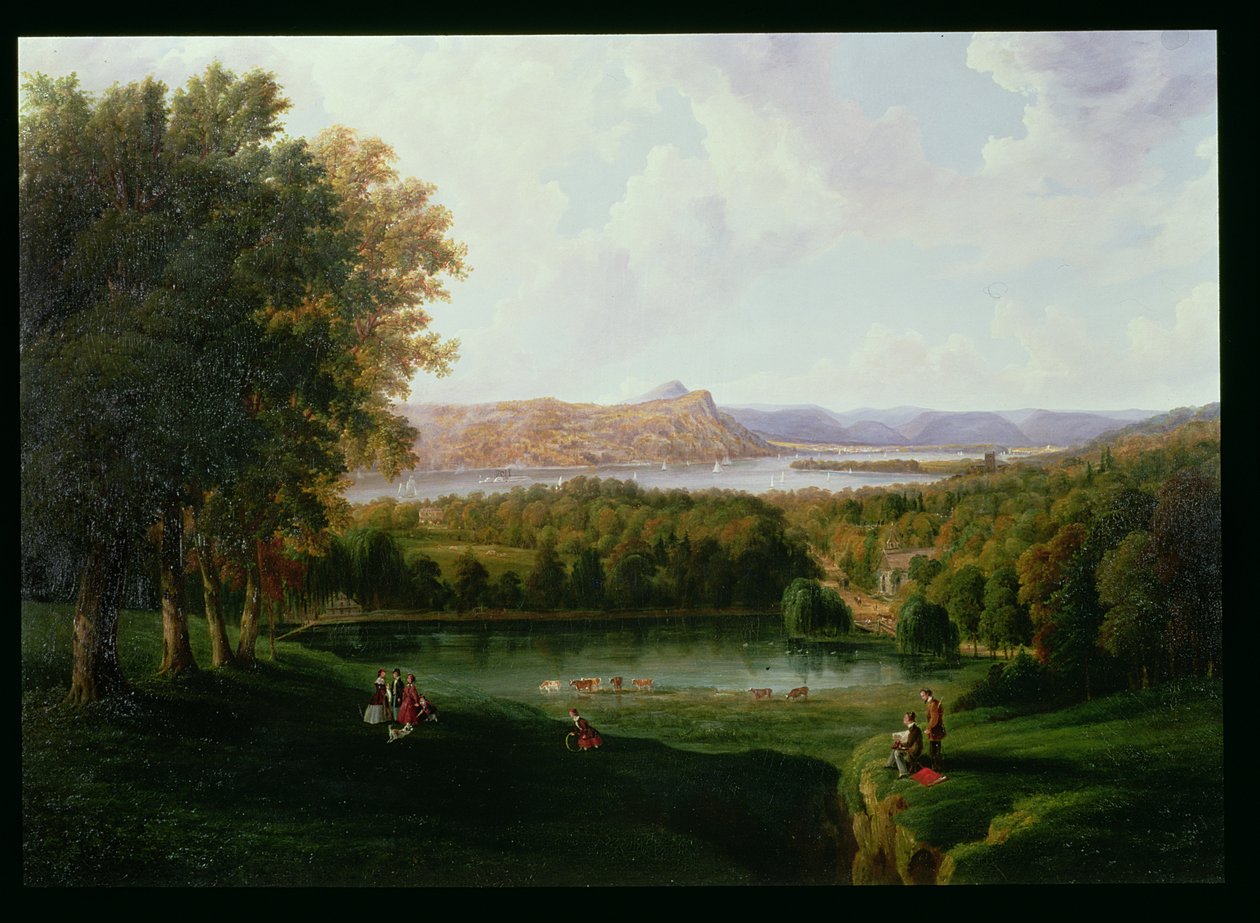 Uitzicht vanaf Tarrytown op de Hudson River Old Dutch Church en Beckham Manor door Robert the Younger Havell