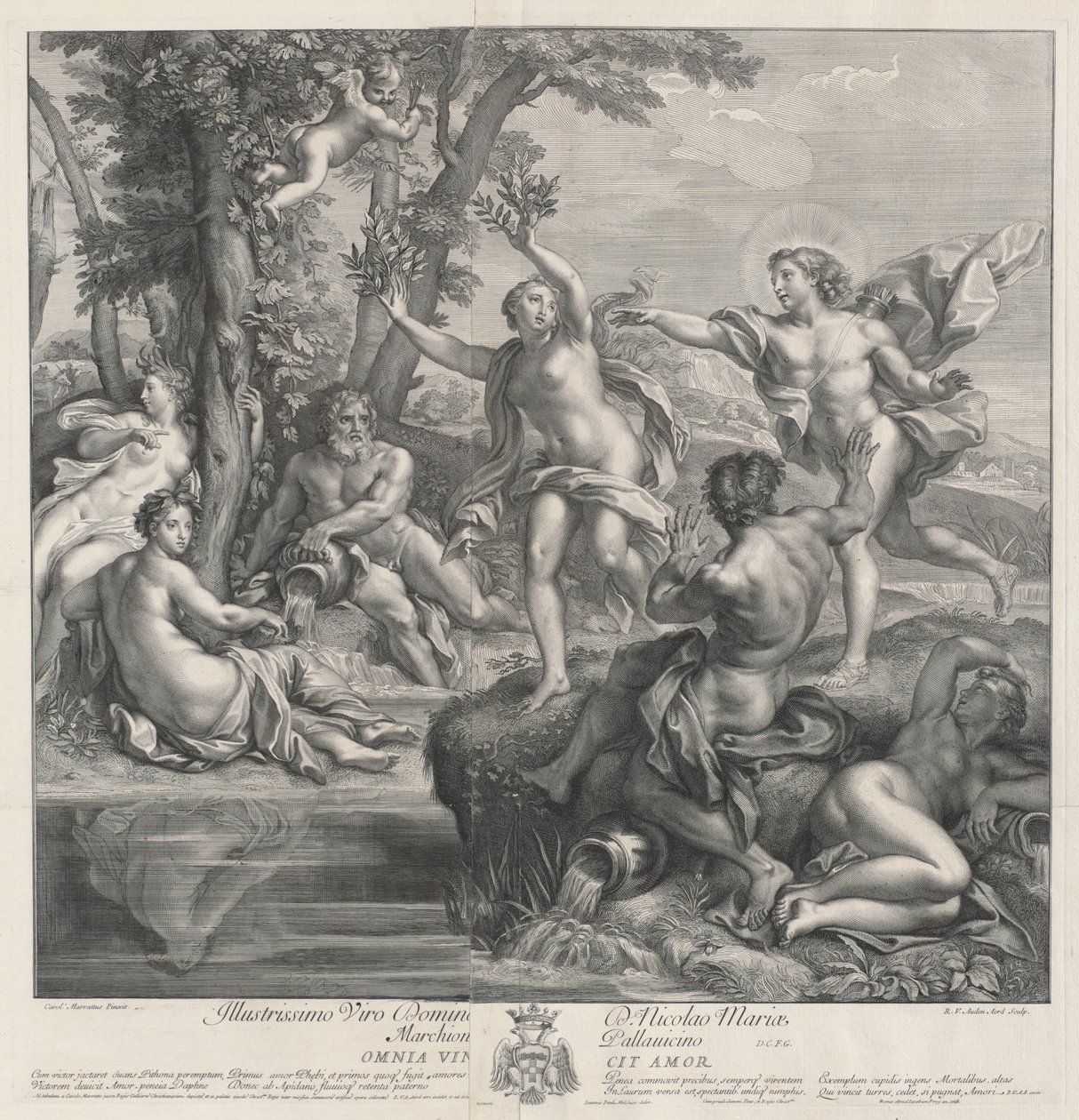 Omnia Vincit Amor [Apollo en Daphne], 1728 door Robert van Audenaerde