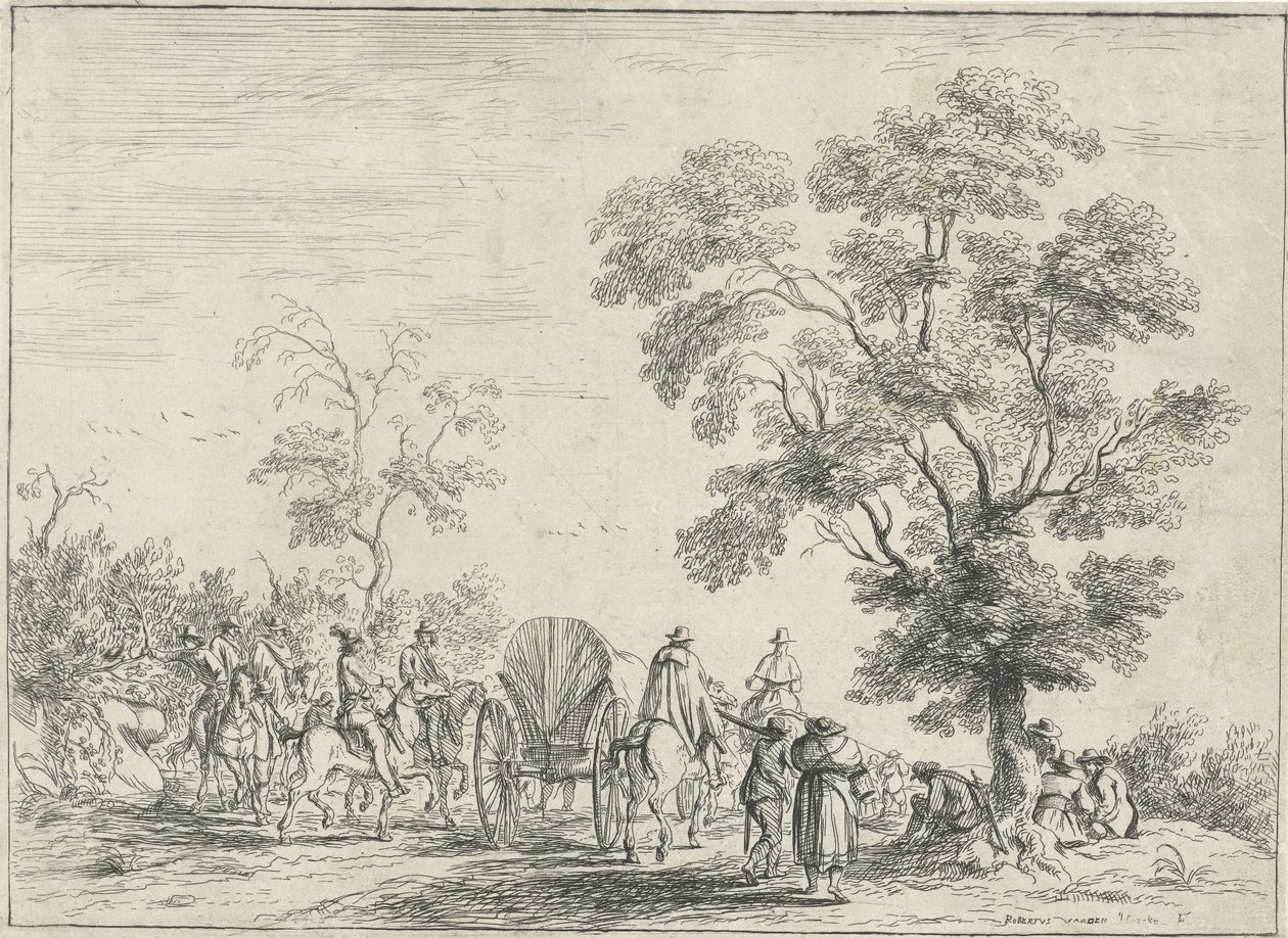 Huifkar geëscorteerd door ruiters door Robert van den Hoecke