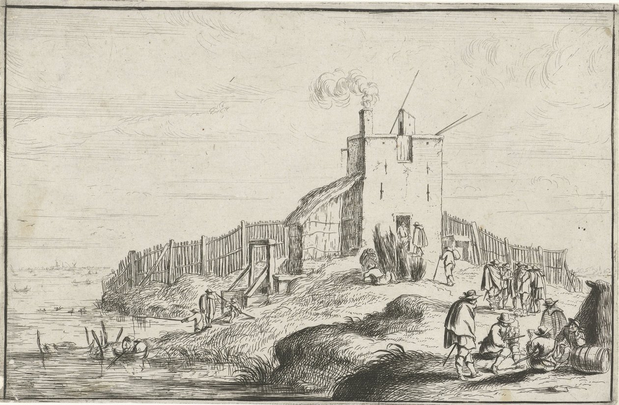 Klein fort aan een rivier door Robert van den Hoecke