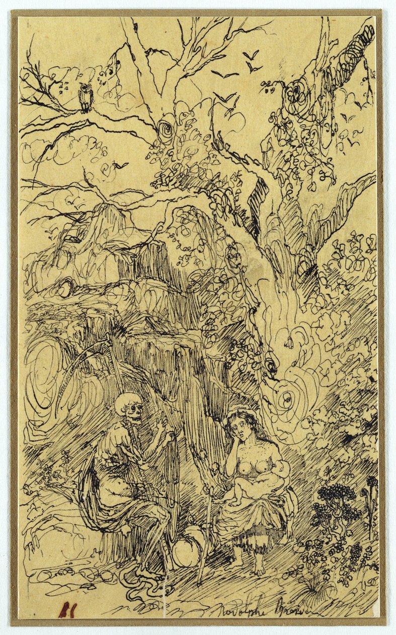 Moeder en Tijd (La Mere et le Temps), c.1857-61 door Rodolphe Bresdin